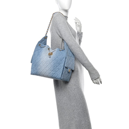 Chanel Washed Denim Quilted Medium Chanel 25 Handbag Blue 2 of 11
