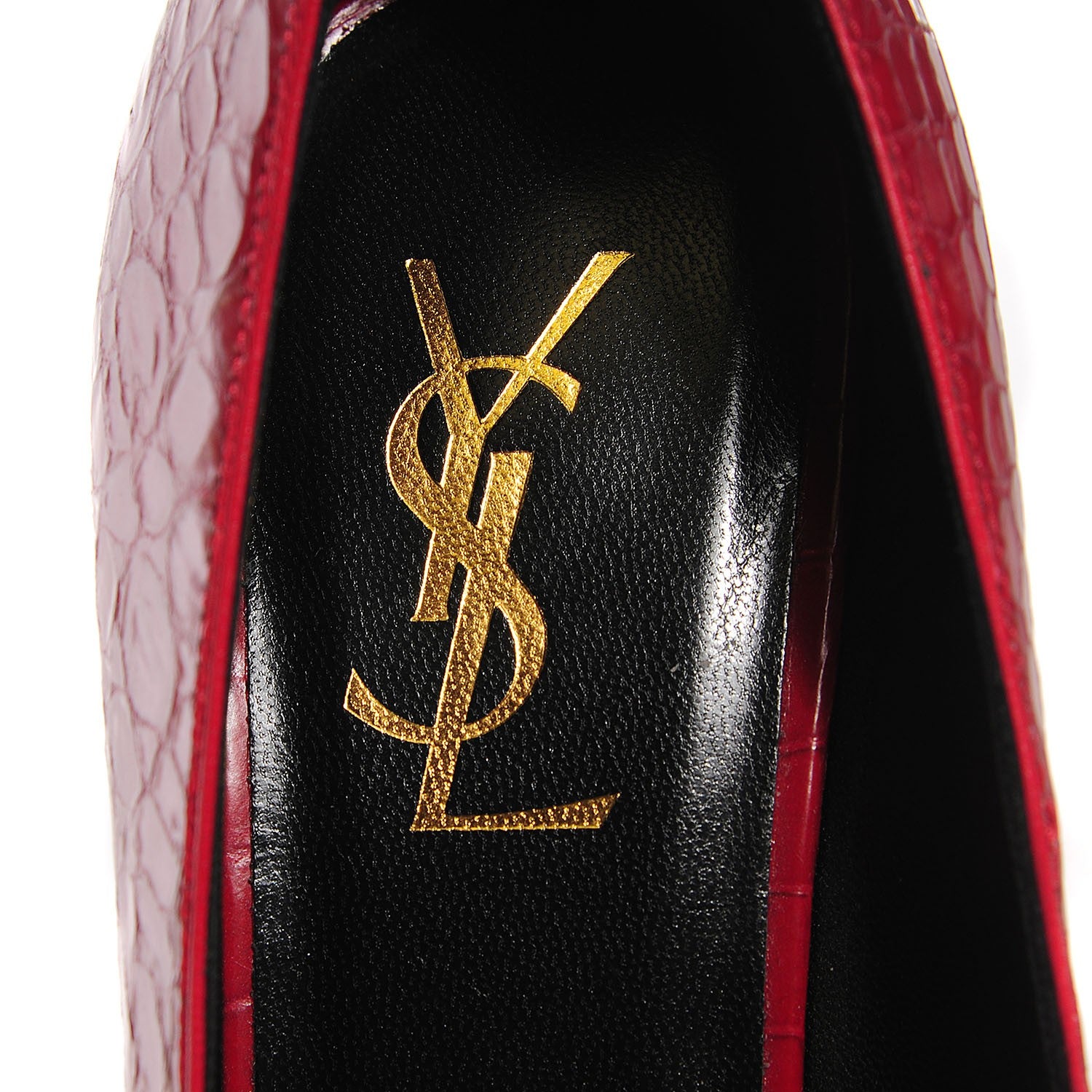 Saint Laurent Patent Croc Stamped Tribute Two Platform Pumps 38.5 Rouge Orient 7 of 8
