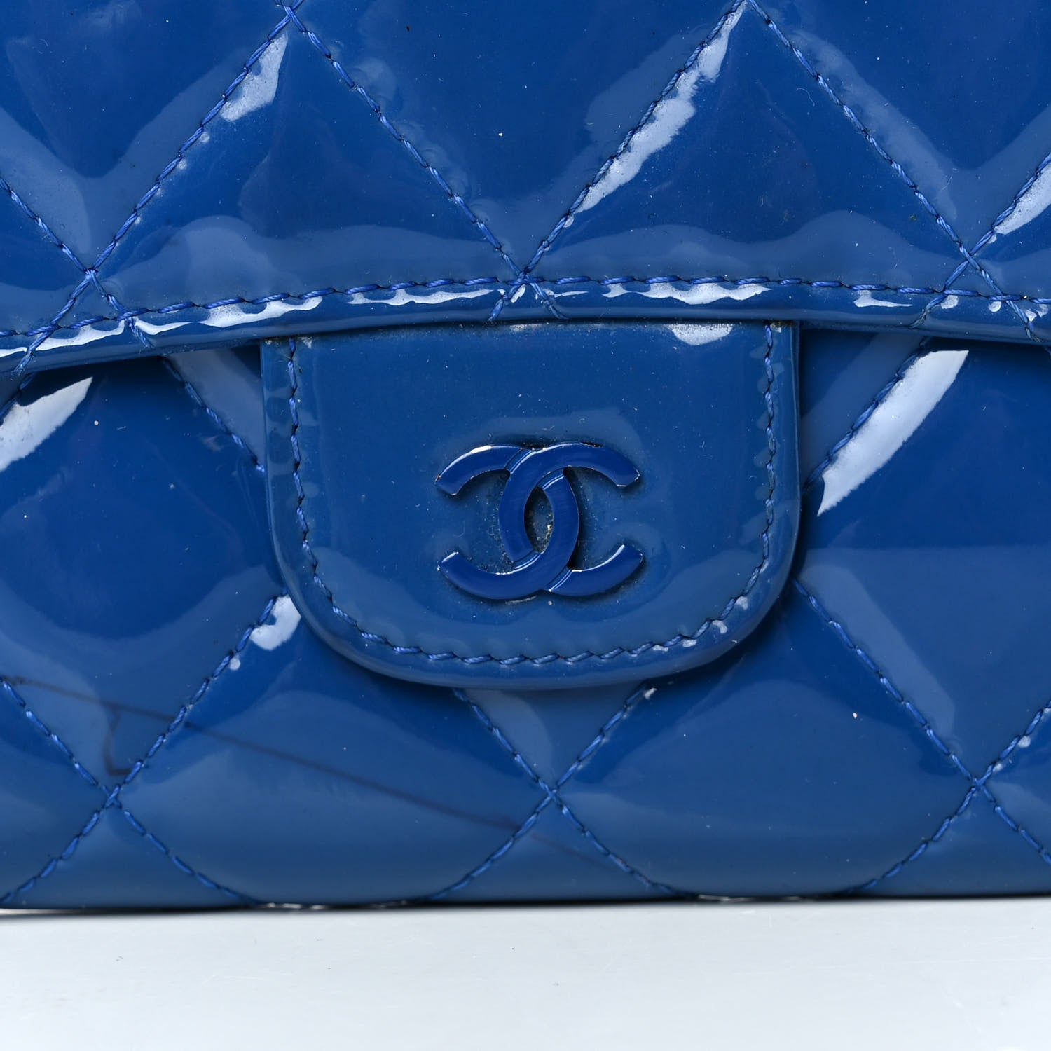 Chanel Patent Calfskin Quilted Large Flap Wallet Blue 7 of 12