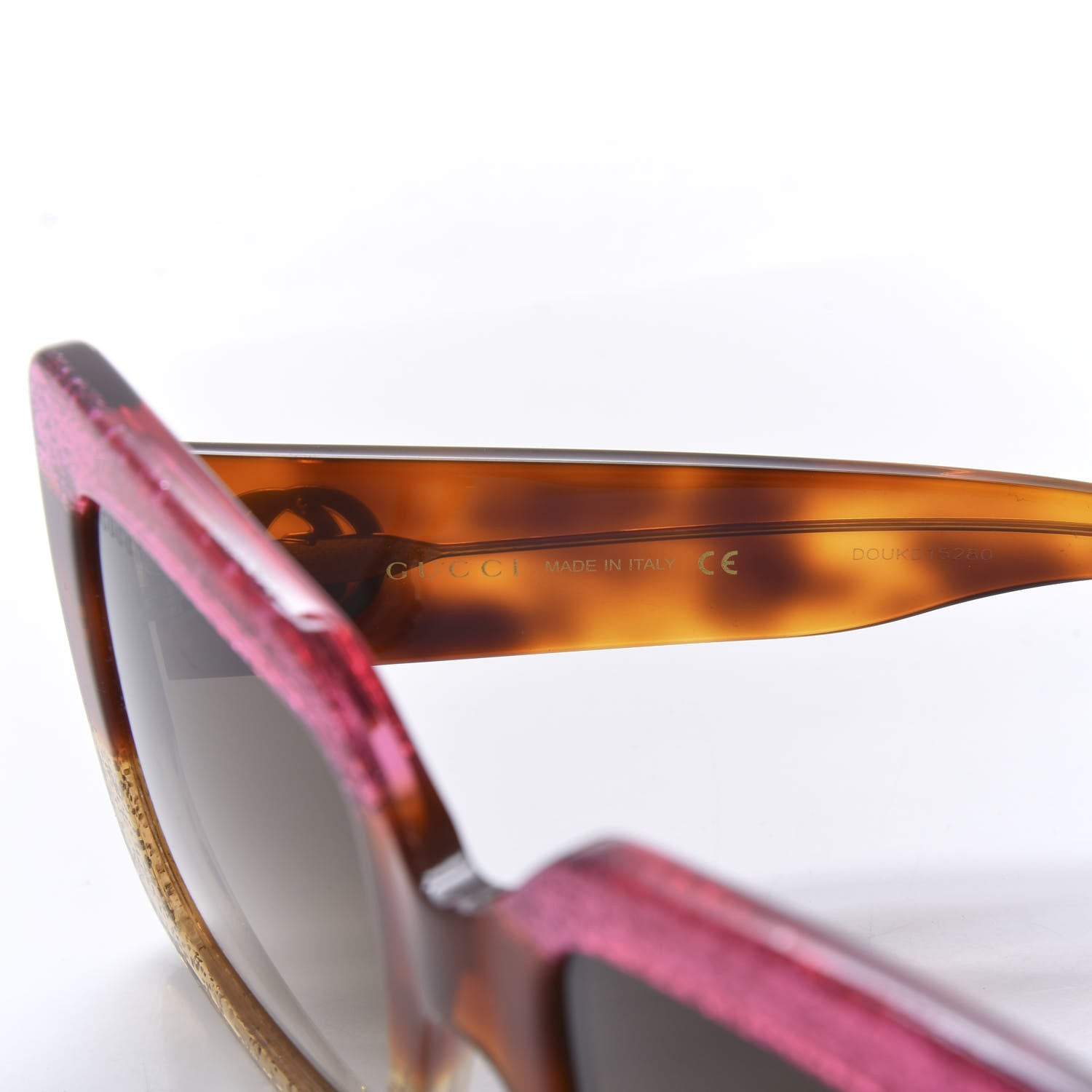Gucci Acetate Square Frame Sunglasses GG0083S Glitter Pink Multi 3 of 8