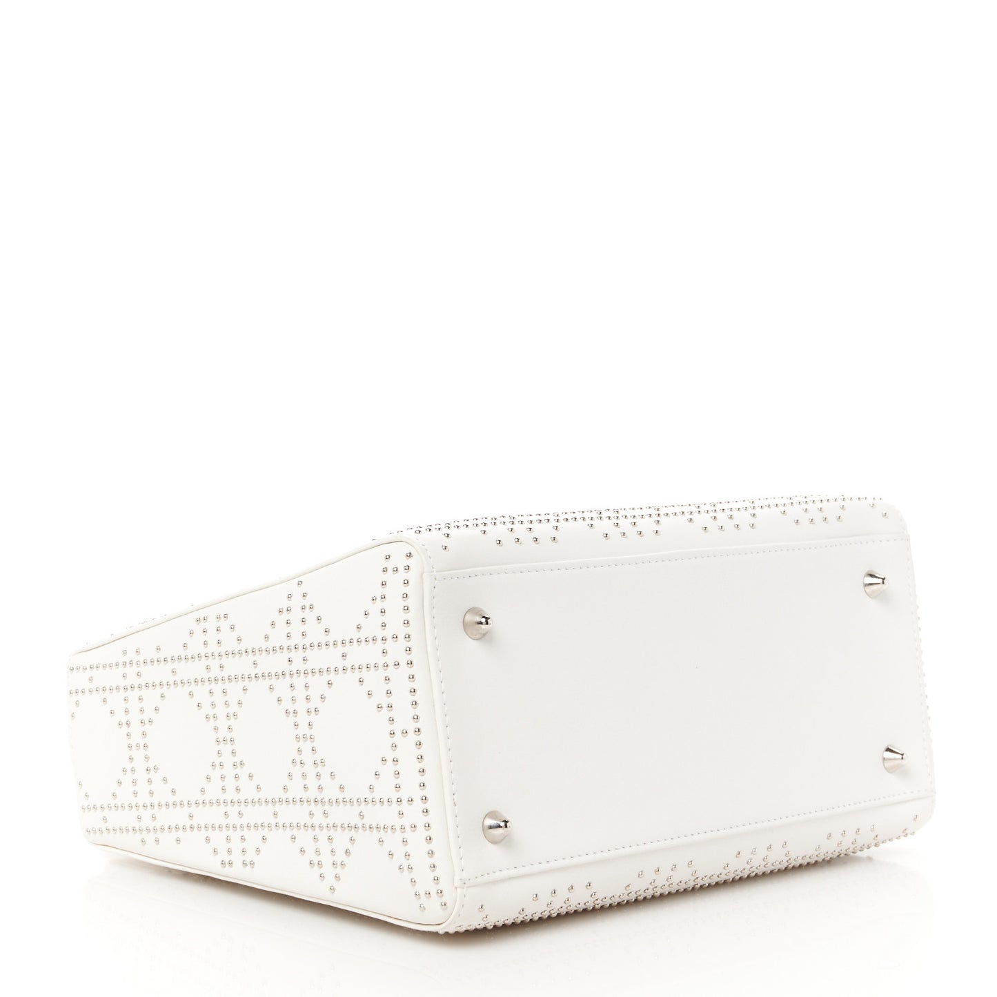 Lambskin Studded Cannage Medium Lady Dior White