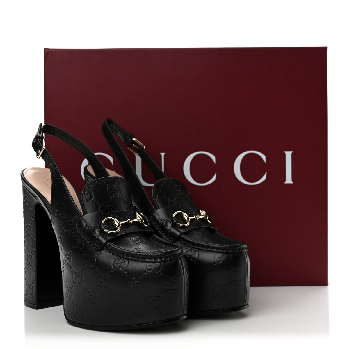 Guccissima Horsebit Platform 70/160mm Slingback Mules 38.5 Black