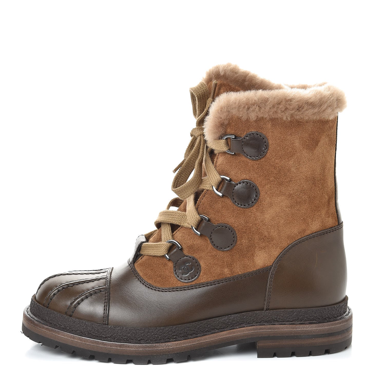 Chanel Suede Calfskin Lace Up Boots 36.5 Light Brown 1 of 7