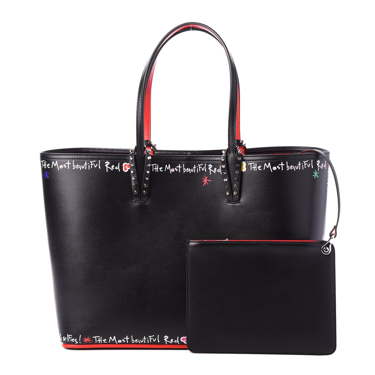 Calfskin Beautiful Red East West Cabata Tote Black Multicolor