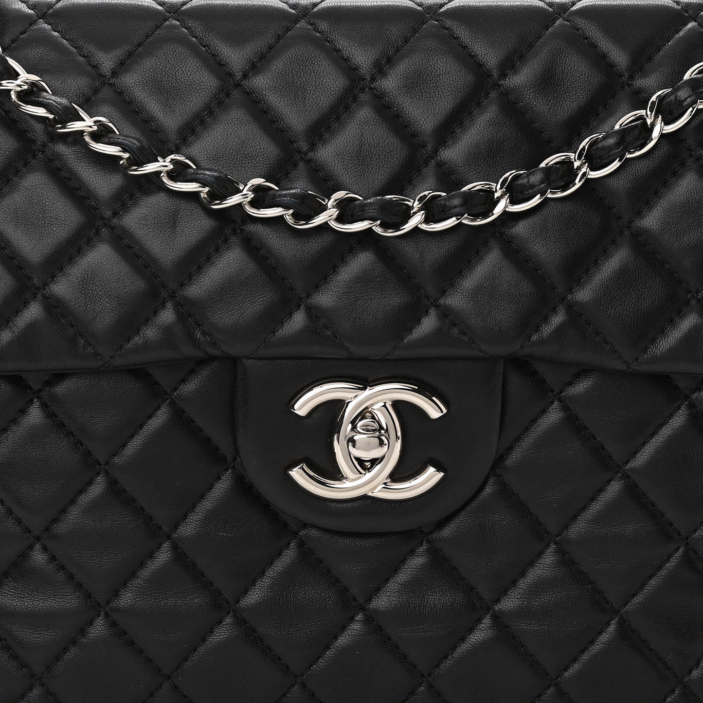 Washed Lambskin Quilted Maxi Single Flap Black