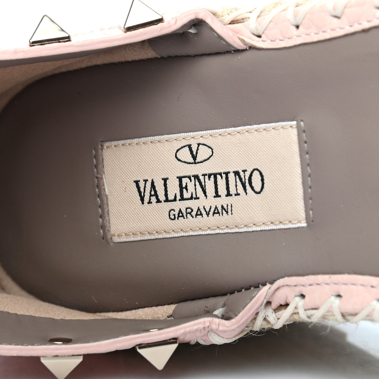 Grained Calfskin Rockstud Ankle Wrap Espadrille Flatform Sandals 36 Rose Quartz