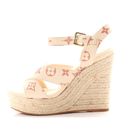 Louis Vuitton Empreinte Monogram Starboard Espadrille Wedge Sandals 37 Creme Rose Trianon 1 of 10