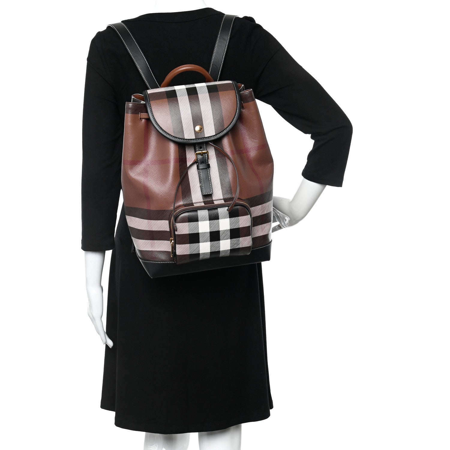 Burberry E-Canvas Check Medium Backpack Dark Birch Brown 2 of 10
