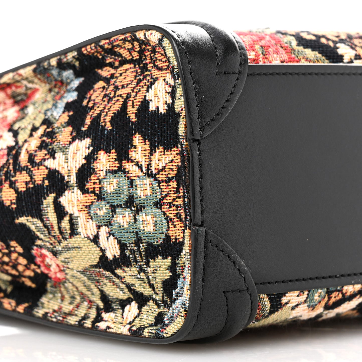 Calfskin Lambskin Canvas Jacquard Floral Nano Luggage Black