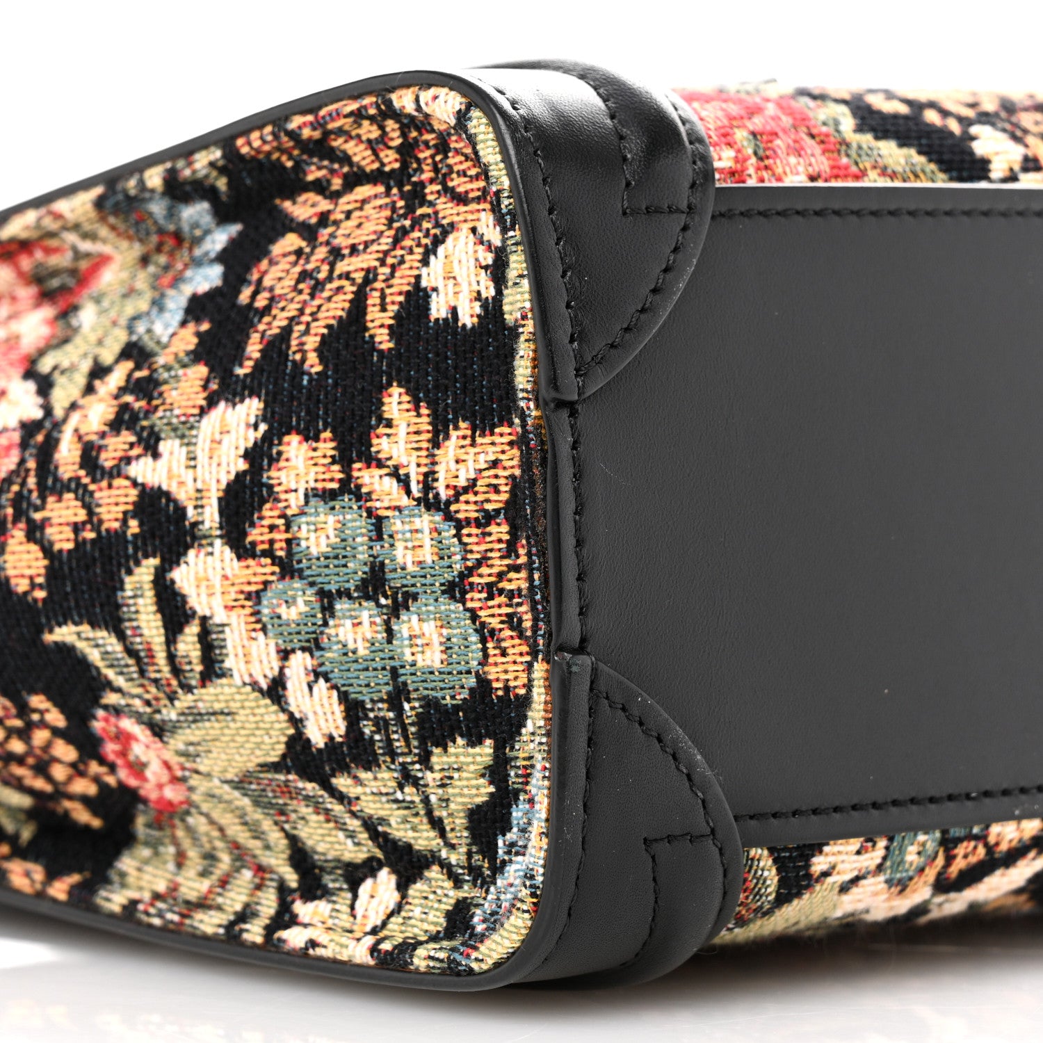 Celine Calfskin Lambskin Canvas Jacquard Floral Nano Luggage Black 9 of 11