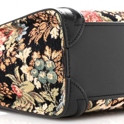 Celine Calfskin Lambskin Canvas Jacquard Floral Nano Luggage Black 9 of 11