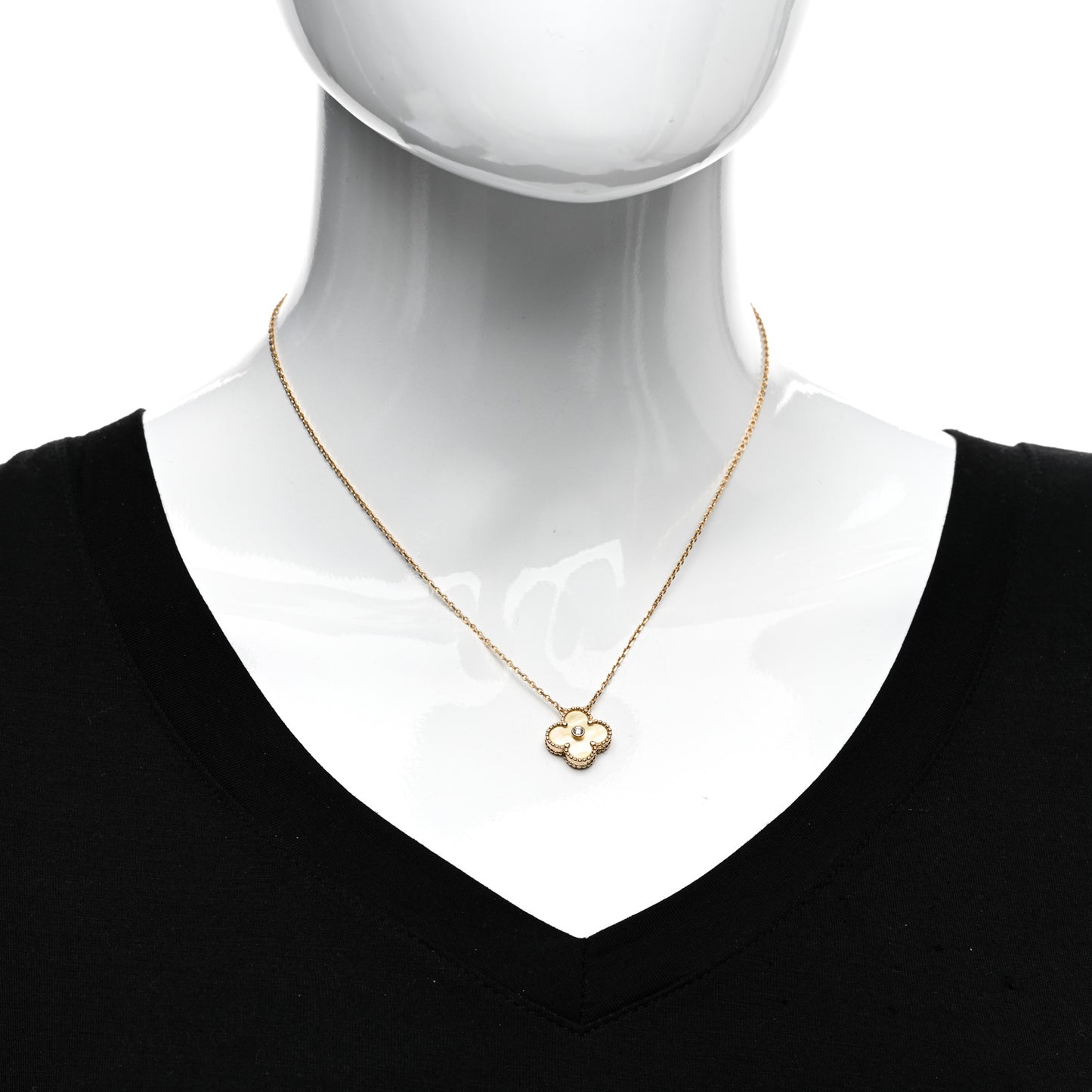 18K Yellow Gold Diamond Yellow Mother of Pearl Vintage Alhambra Pendant Necklace