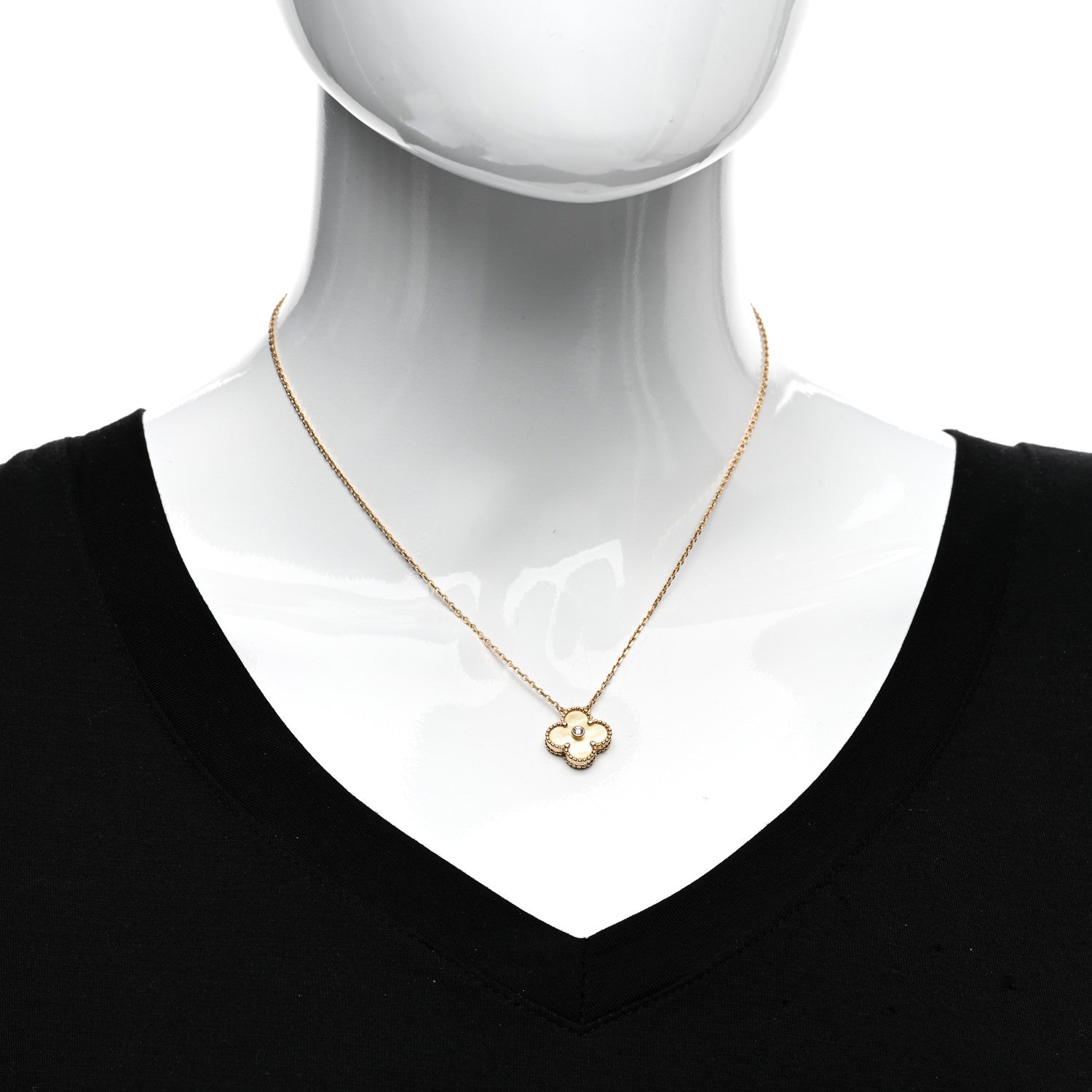 Van Cleef & Arpels 18K Yellow Gold Diamond Yellow Mother of Pearl Vintage Alhambra Pendant Necklace 2 of 5