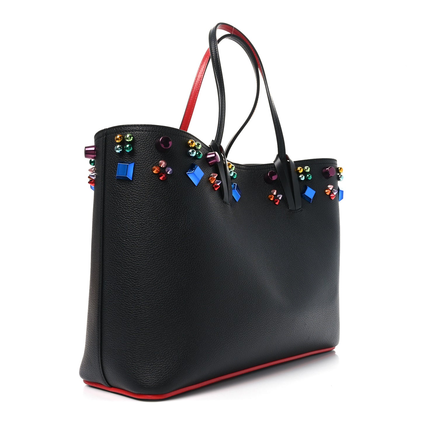 Calfskin Empire Spike Studded East West Cabata Tote Black Multicolor