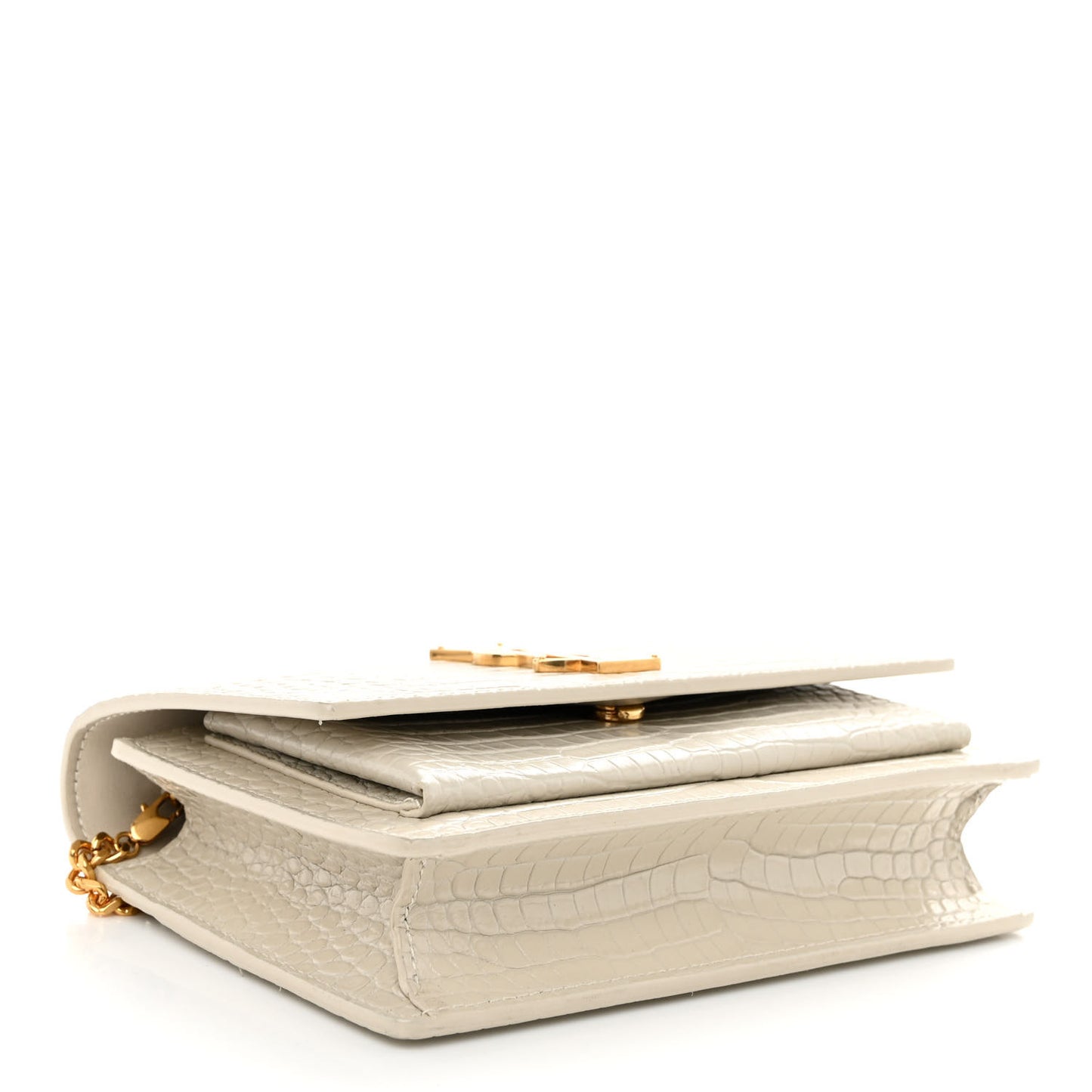 Calfskin Crocodile Embossed Monogram Sunset Chain Wallet Blanc Vintage