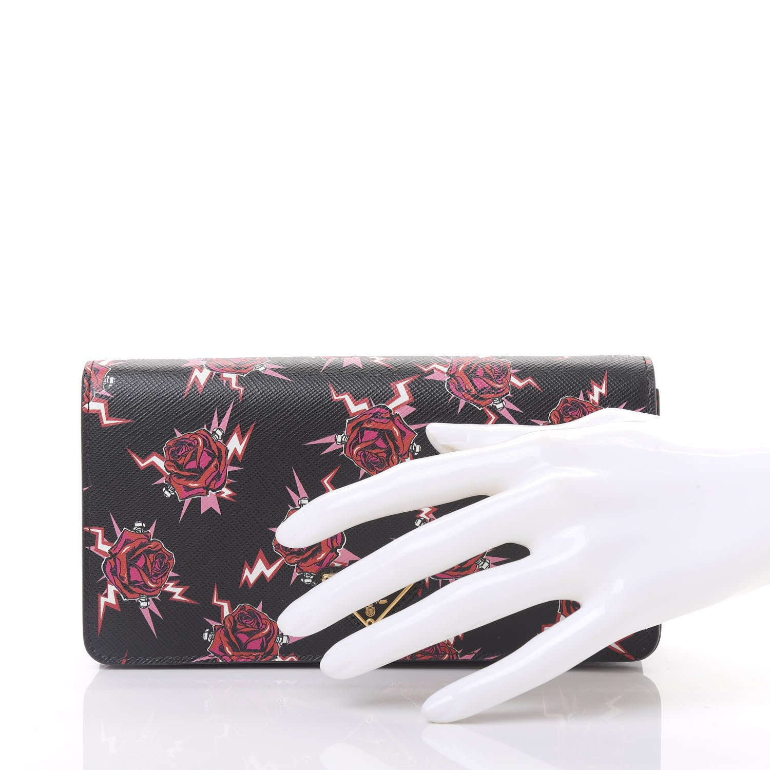 Prada X UNIVERSAL STUDIOS Saffiano Frankenstein Rose Chain Wallet Lacca 2 of 9