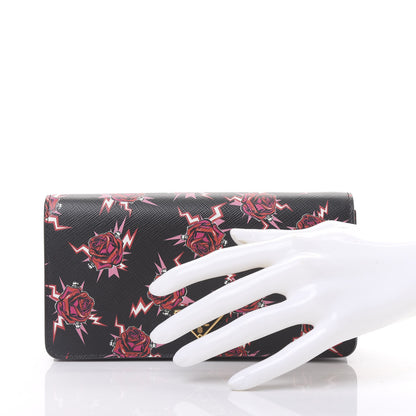 Prada X UNIVERSAL STUDIOS Saffiano Frankenstein Rose Chain Wallet Lacca 2 of 9