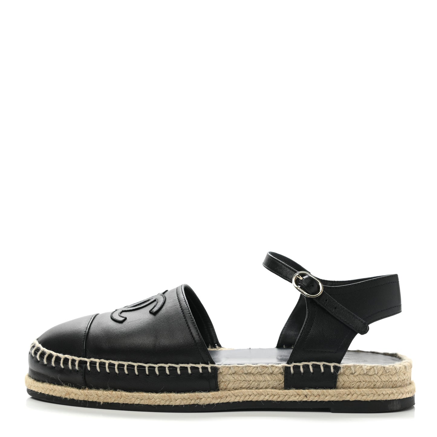 Lambskin Cap Toe CC Espadrilles Sandals 38 Black
