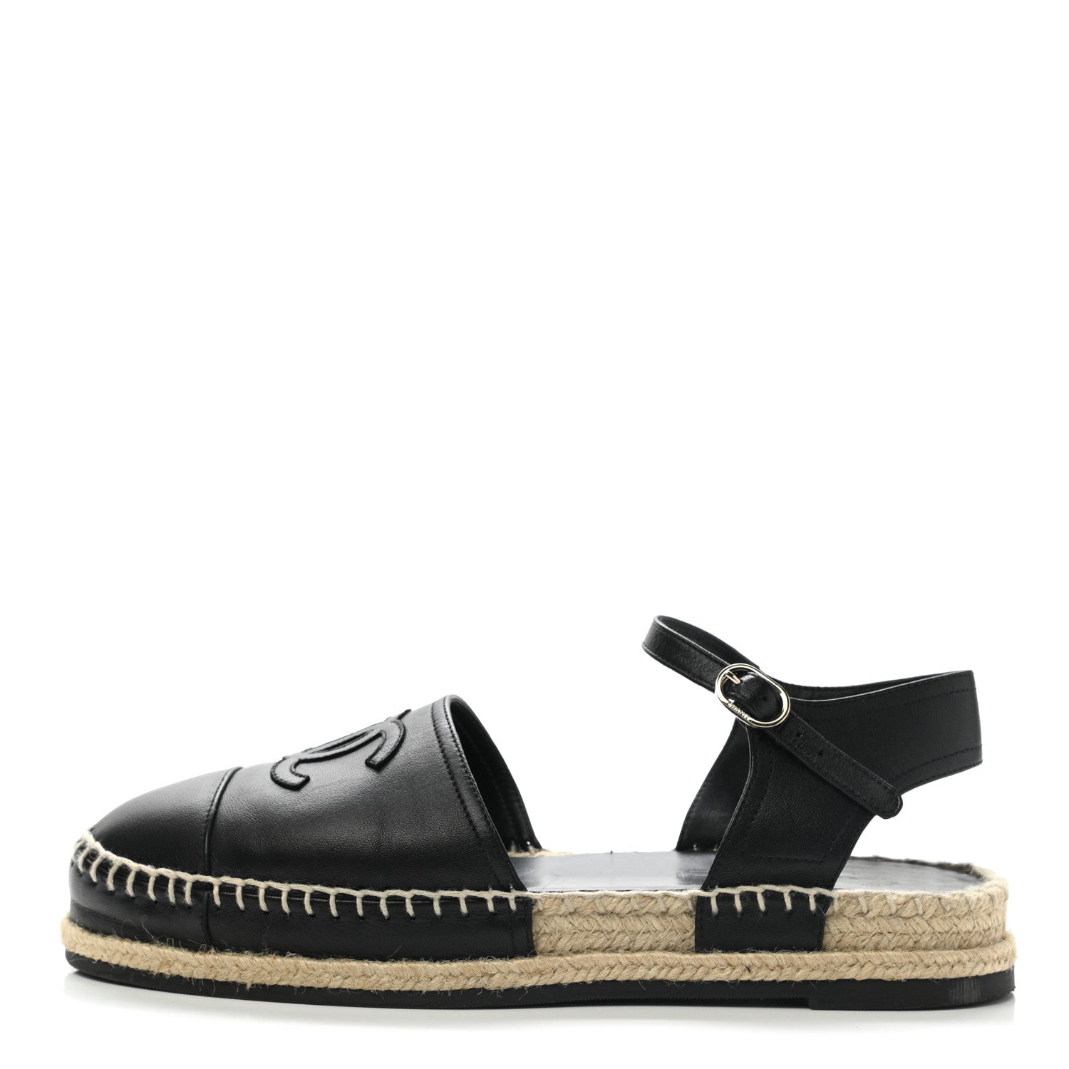 Chanel Lambskin Cap Toe CC Espadrilles Sandals 38 Black 1 of 10