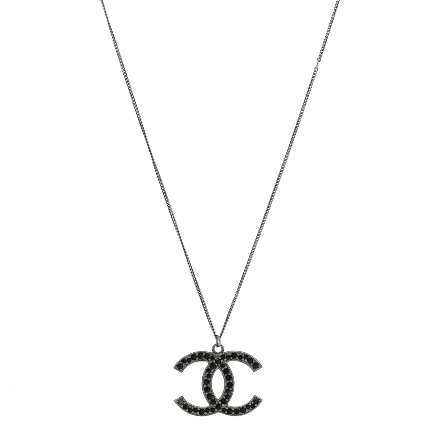 Crystal Large CC Necklace Ruthenium Black