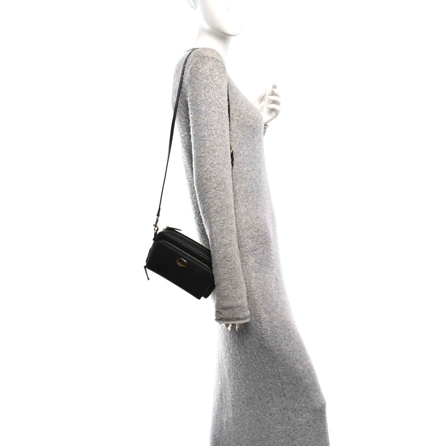 Grained Calfskin Caro Double Pouch Black