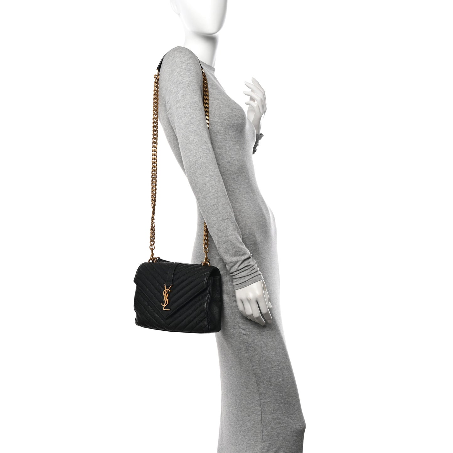 Sheepskin Matelasse Chevron Monogram Medium College Bag Black
