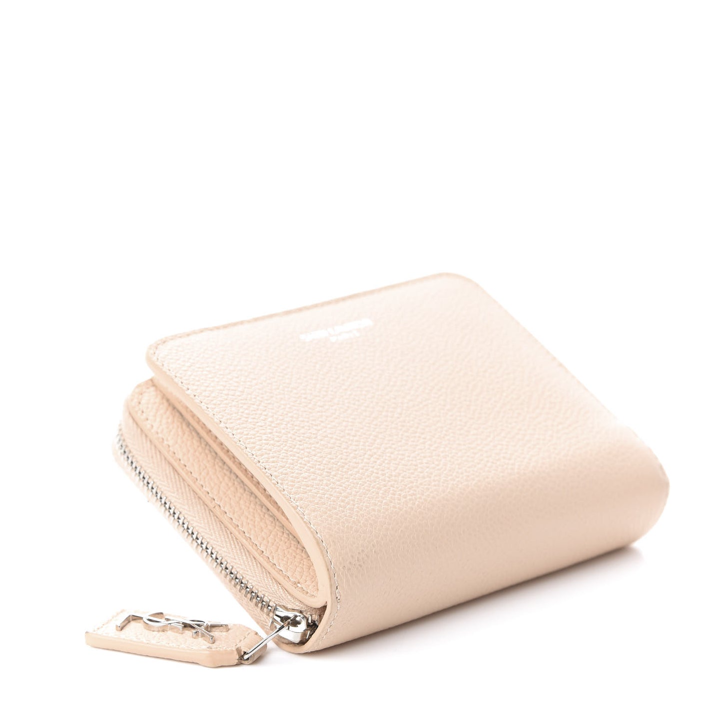 Grained Calfskin Rive Gauche Compact Zip Around Wallet Nude