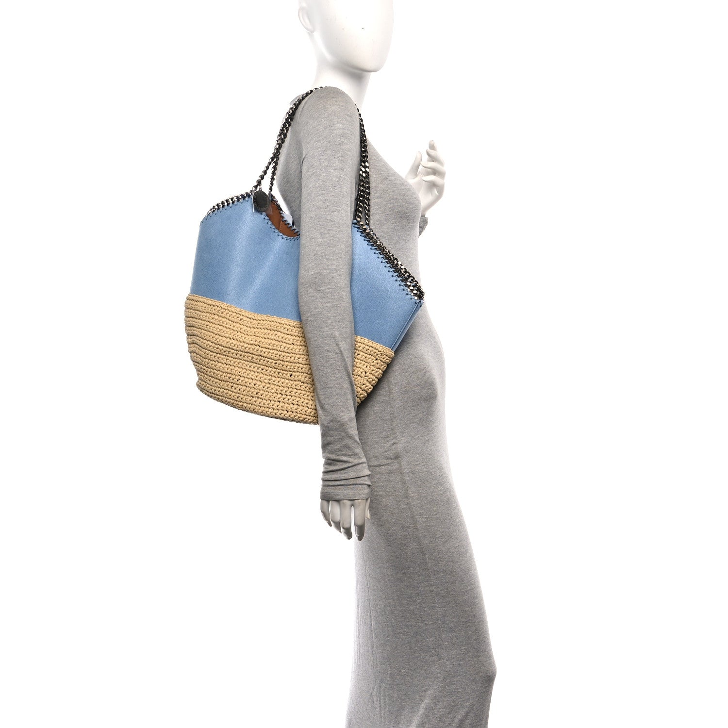 Stella McCartney Shaggy Deer Raffia Large Half & Half Tote Bag Lightbulb Natural Light Blue 2 of 10