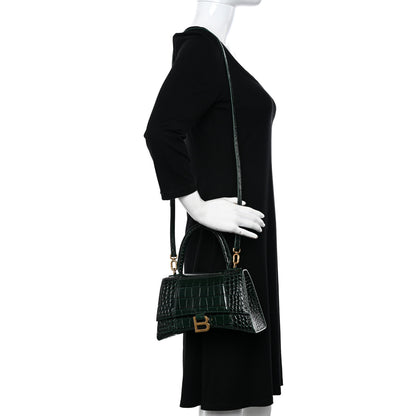 Balenciaga Shiny Calfskin Crocodile Embossed Small Hourglass Top Handle Bag Forest Green 2 of 11