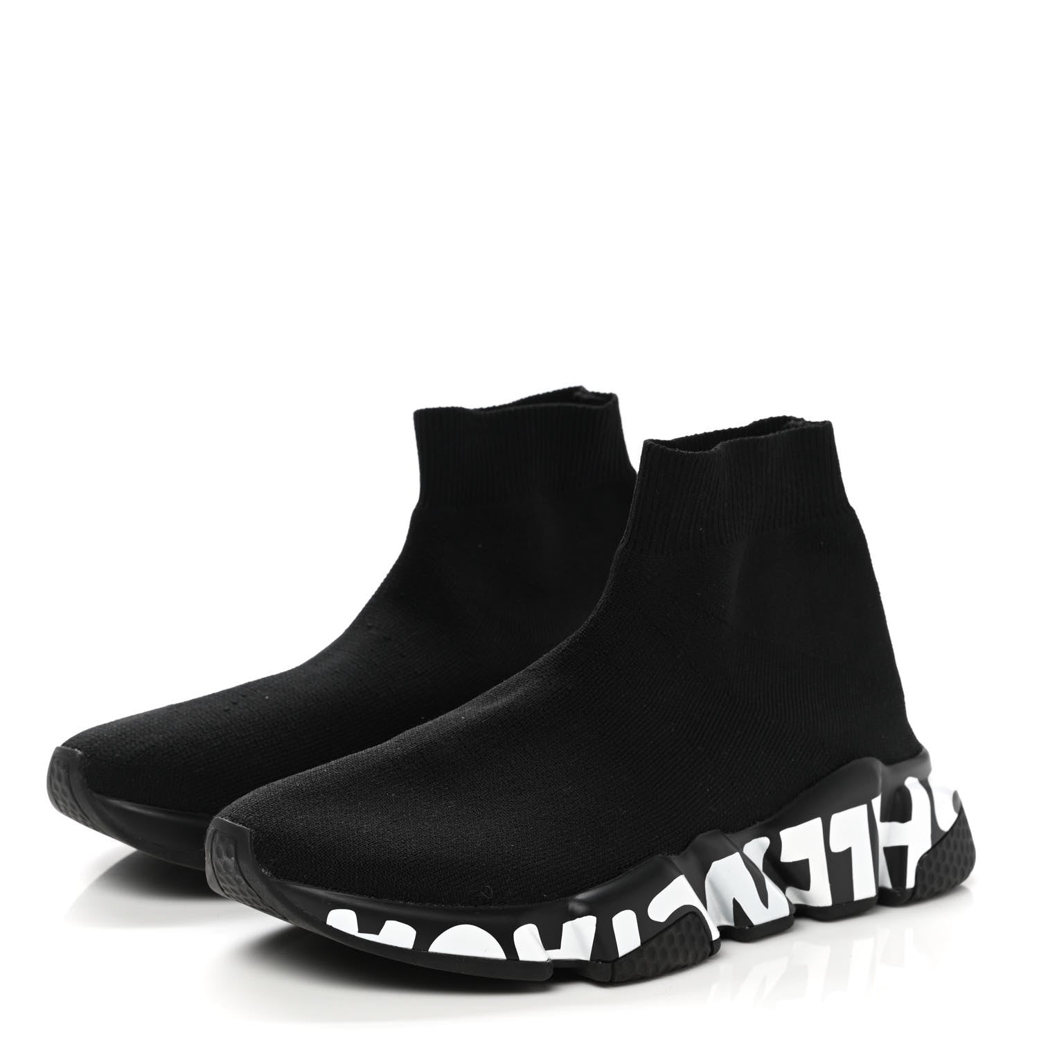 Balenciaga Neoprene Knit Womens Speed Graffiti Sneakers 36 Black White 3 of 8
