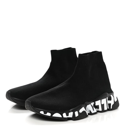Balenciaga Neoprene Knit Womens Speed Graffiti Sneakers 36 Black White 3 of 8