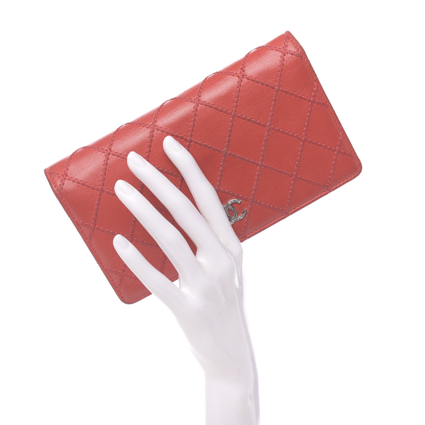 Lambskin Double Stitch Quilted Yen Wallet Red