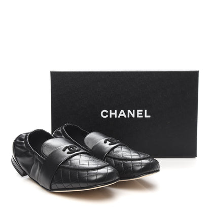 Chanel Laminated Lambskin Womens Quilted Elastic CC Moccasin Loafers 38.5 Black 9 of 9