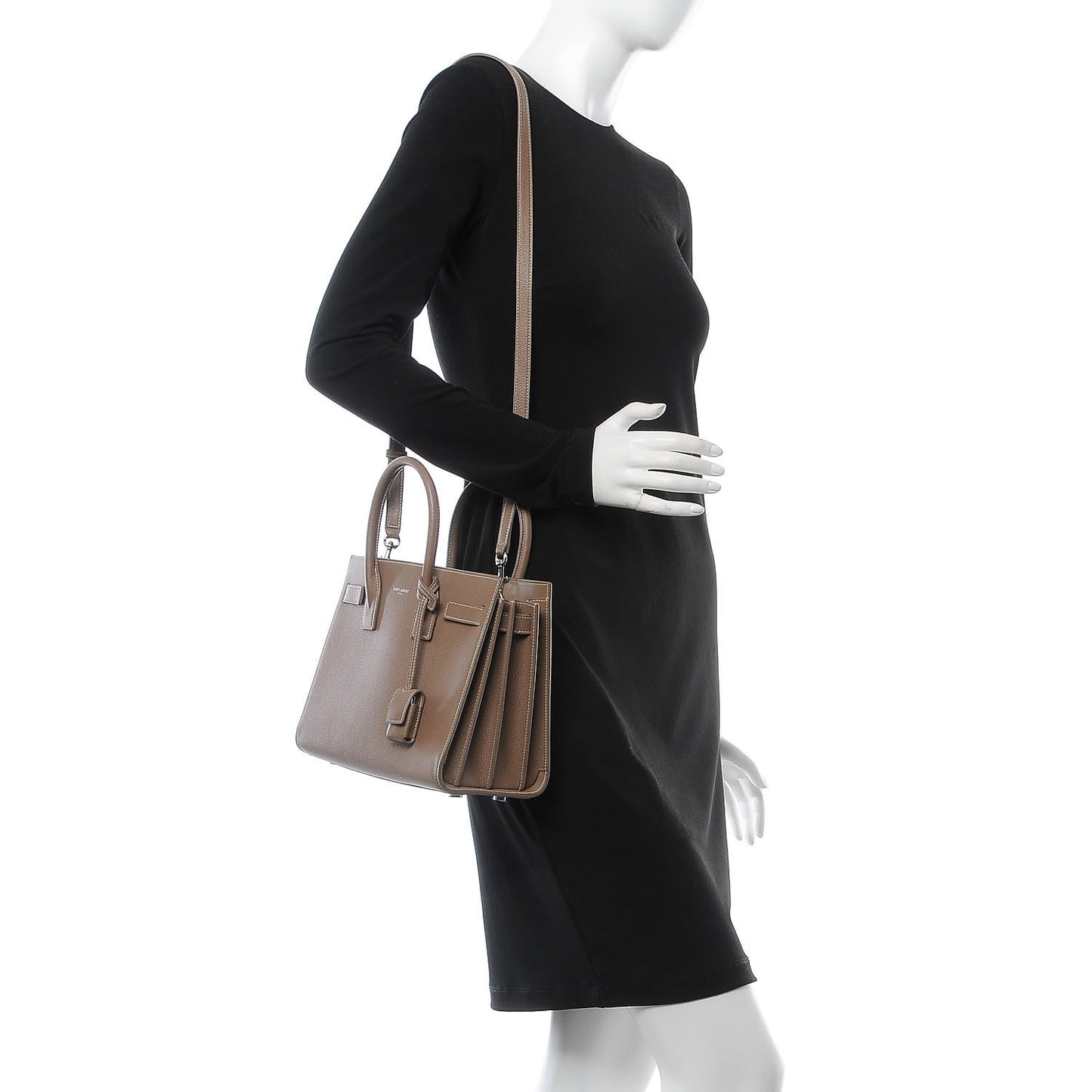 Grained Calfskin Topstich Baby Sac De Jour Taupe