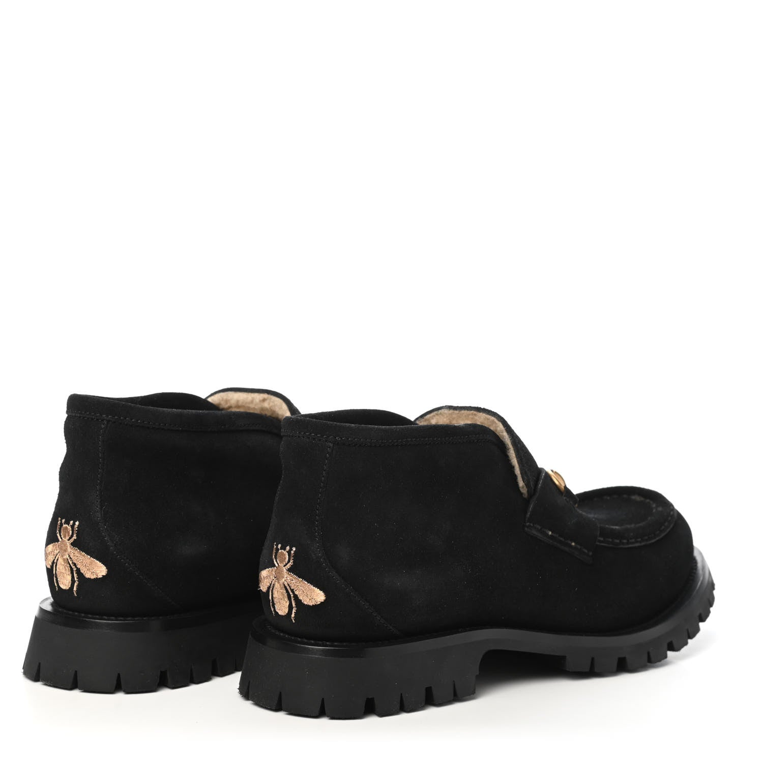 Gucci Suede Shearling Mens Harald Horsebit Ankle Boots 8 Black Butterscotch 4 of 7