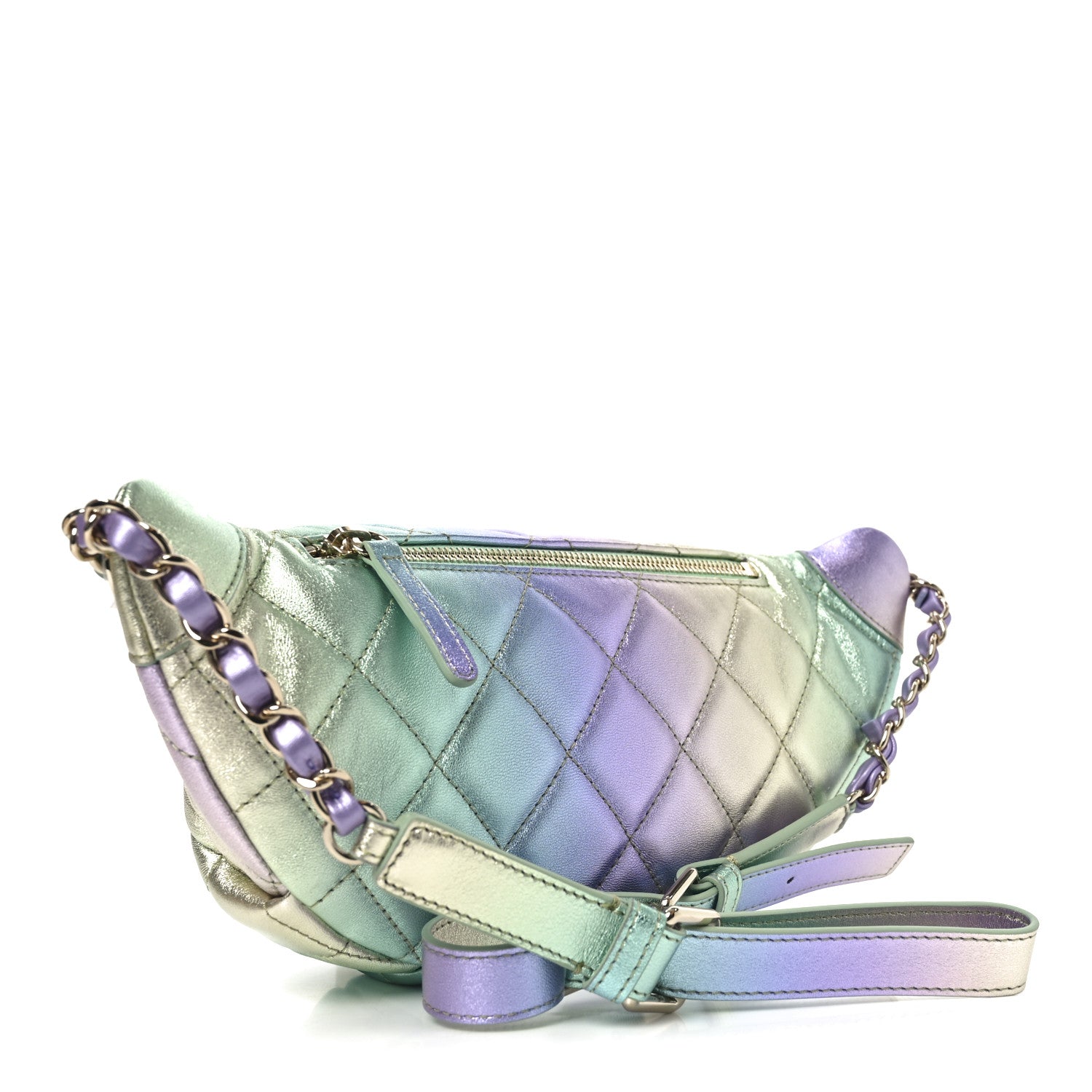 Chanel Gradient Metallic Lambskin Quilted Walking Mood Waist Bag Fanny Pack Pink Purple Green 2 of 9