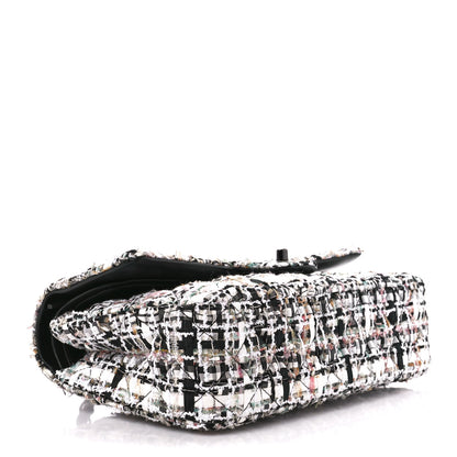 Chanel Tweed Quilted Medium Double Flap White Black Multicolor 4 of 11