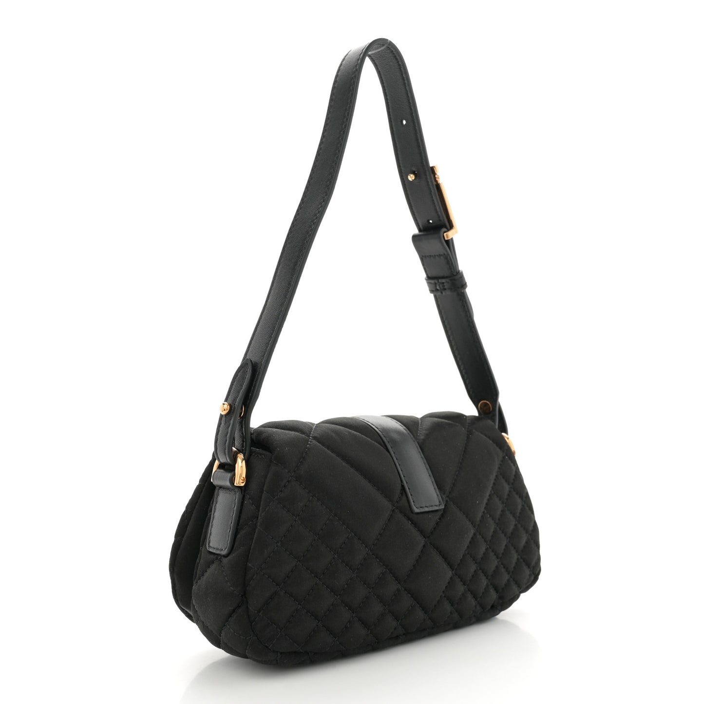 Satin Crystal Quilted Mini Greca Goddess Shoulder Bag Black