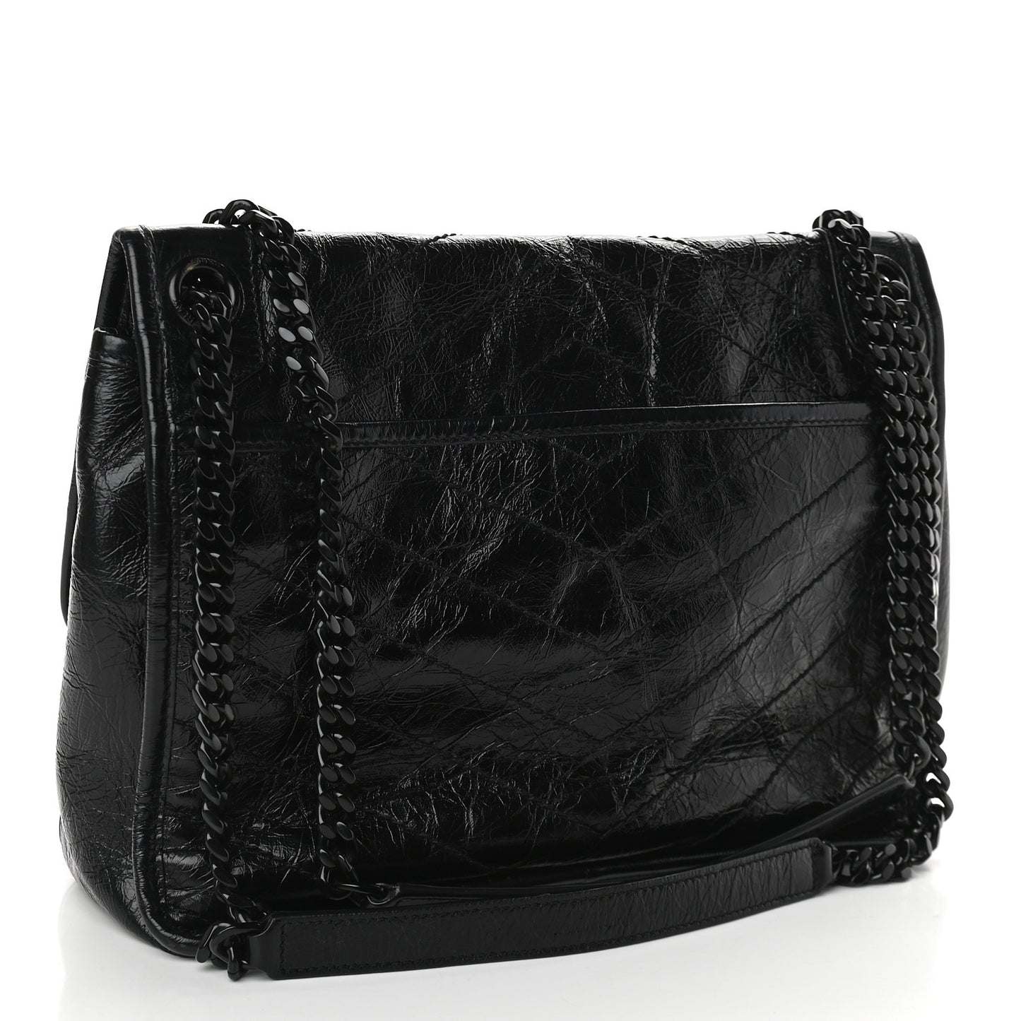Crinkled Calfskin Matelasse Monogram Medium Niki Chain Satchel Black