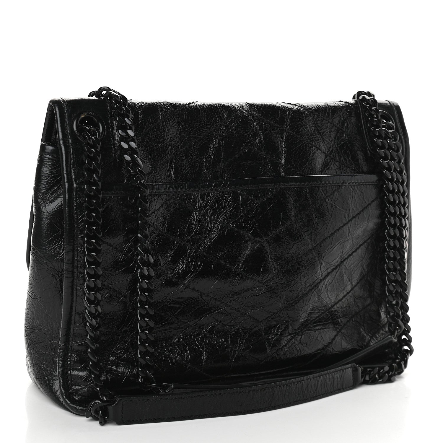 Saint Laurent Crinkled Calfskin Matelasse Monogram Medium Niki Chain Satchel Black 3 of 9