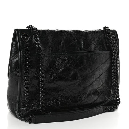Saint Laurent Crinkled Calfskin Matelasse Monogram Medium Niki Chain Satchel Black 3 of 9