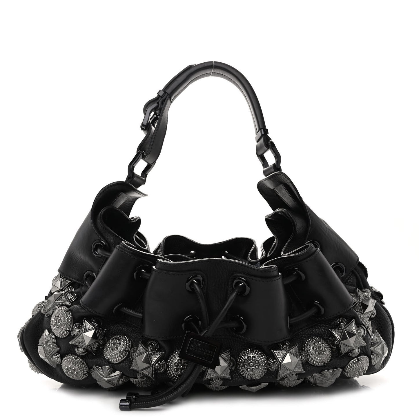 Calfskin Mason Warrior Studded Hobo Black