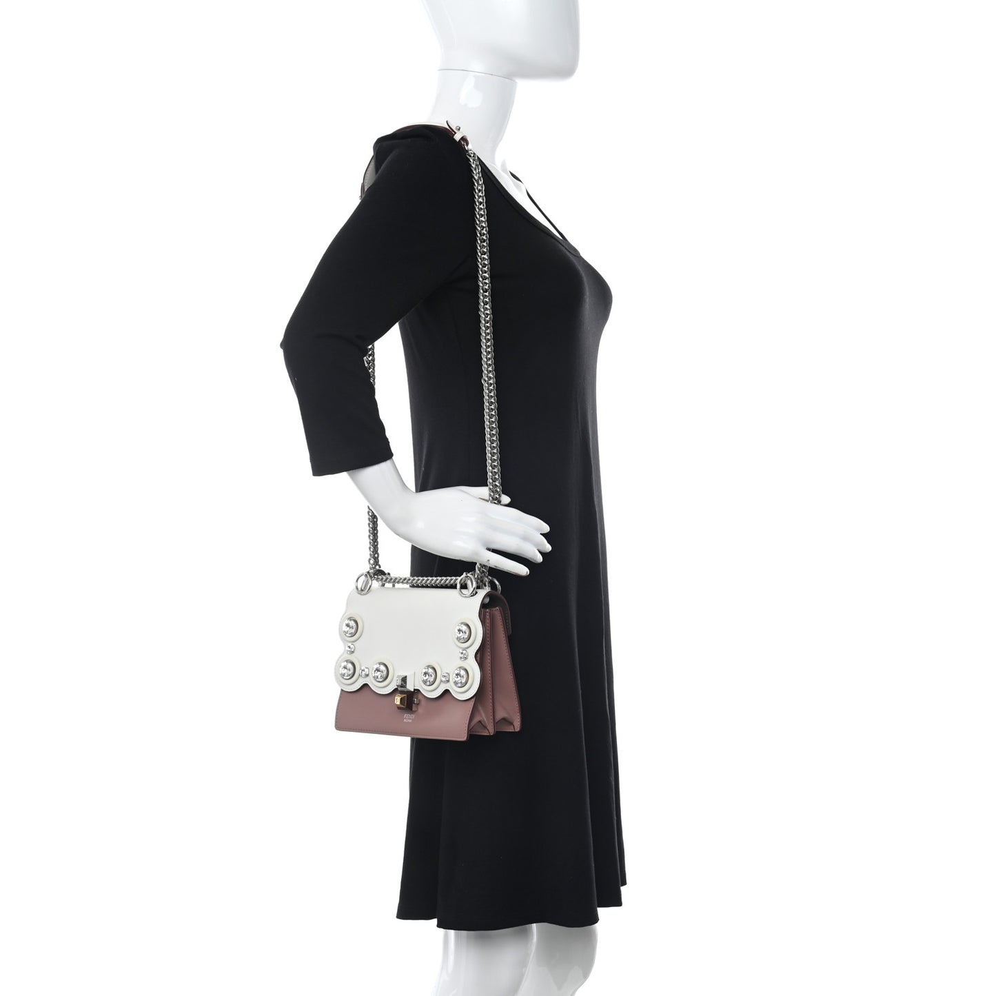 Calfskin Crystal Studded Small Kan I Shoulder Bag English Rose White