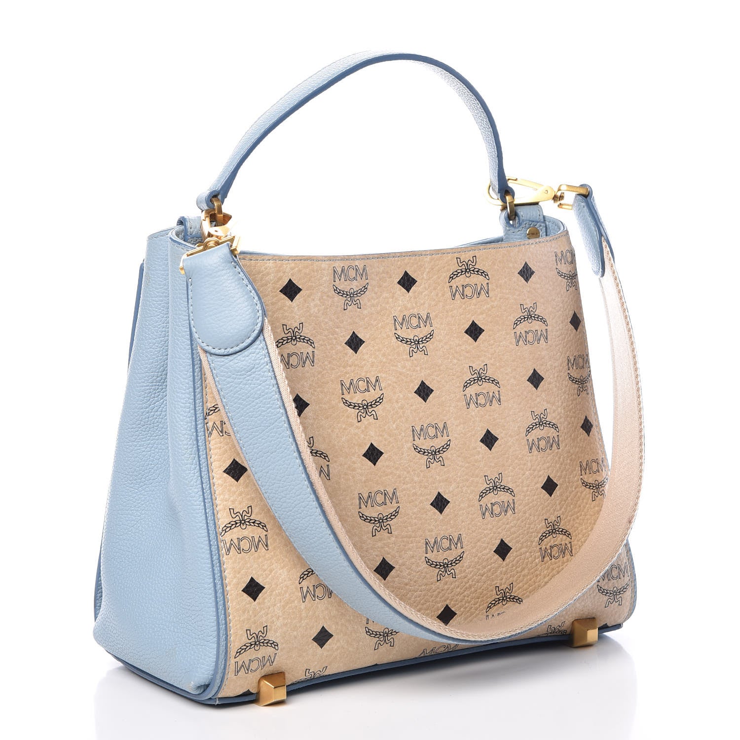 MCM Visetos Small Corina Shoulder Bag Beige Sky Blue 4 of 19