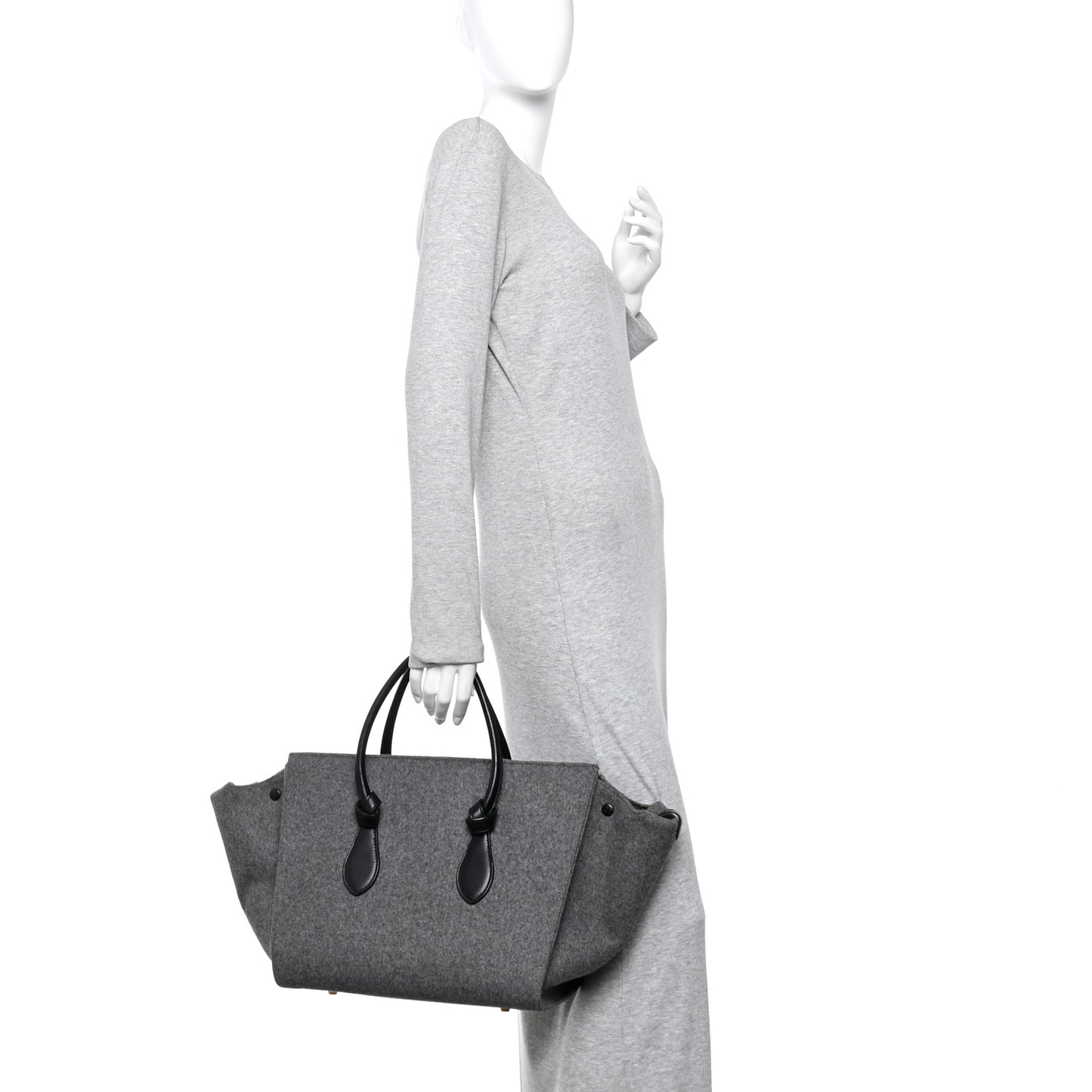 Felt Calfskin Medium Tie Knot Tote Grey Black