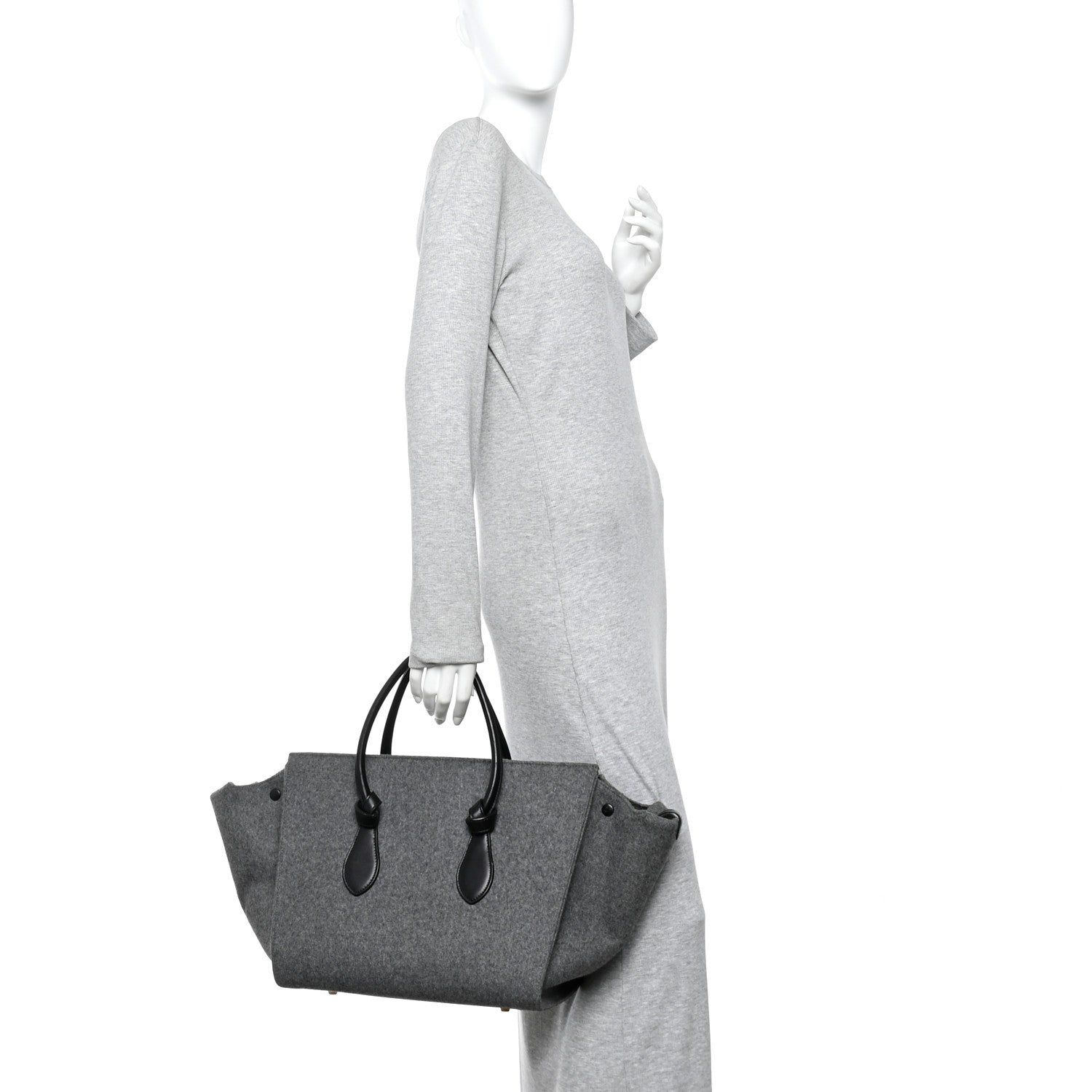 Celine Felt Calfskin Medium Tie Knot Tote Grey Black 2 of 17