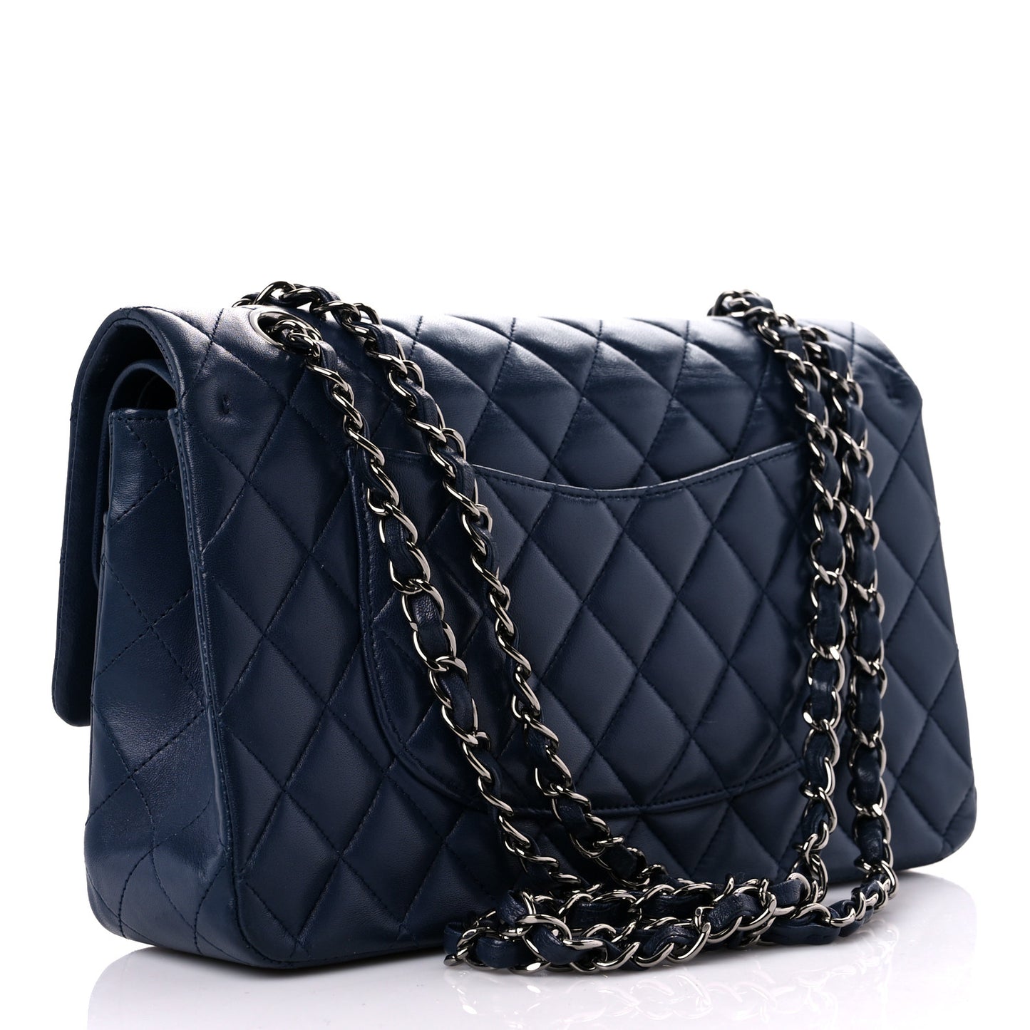 Lambskin Quilted Medium Double Flap Navy