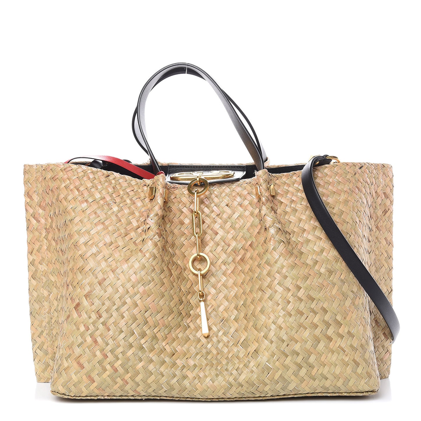 Raffia Medium Vlogo Escape Shopper Natural Black Rouge