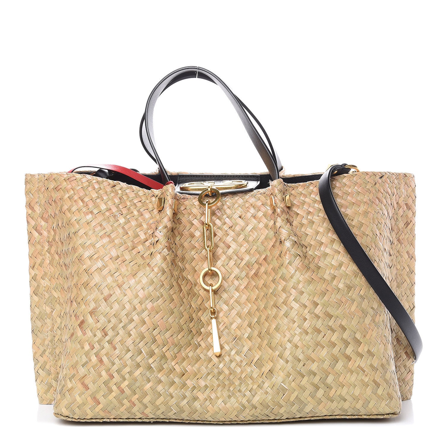Valentino Garavani Raffia Medium Vlogo Escape Shopper Natural Black Rouge 3 of 22