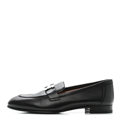 Hermes Goatskin Womens Paris Loafers 36.5 Black 1 of 9